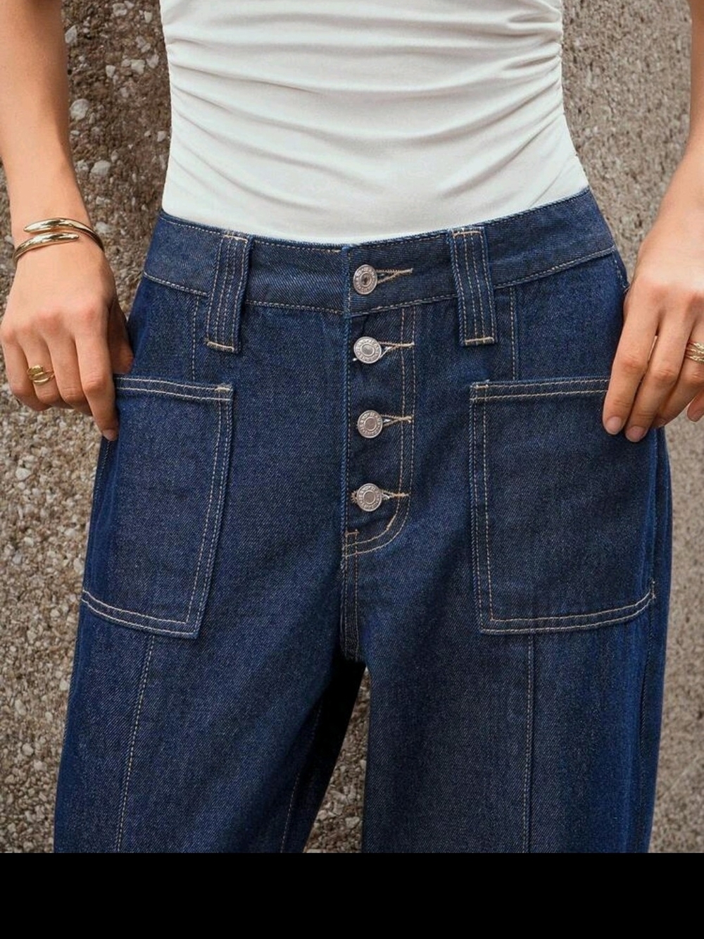 SHEIN Dark Denim High-Waist Button-Front Women’s Jeans